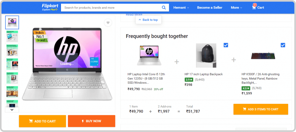 Frequently bought together recommendation on Flipkart